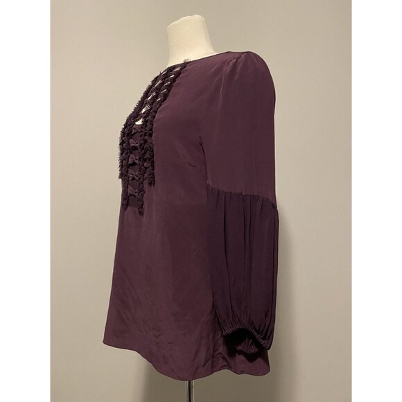 Nanette Lepore Purple Silk Blouse with Bows and Romantic Sleeves, Size 6 - Picture 2 of 9